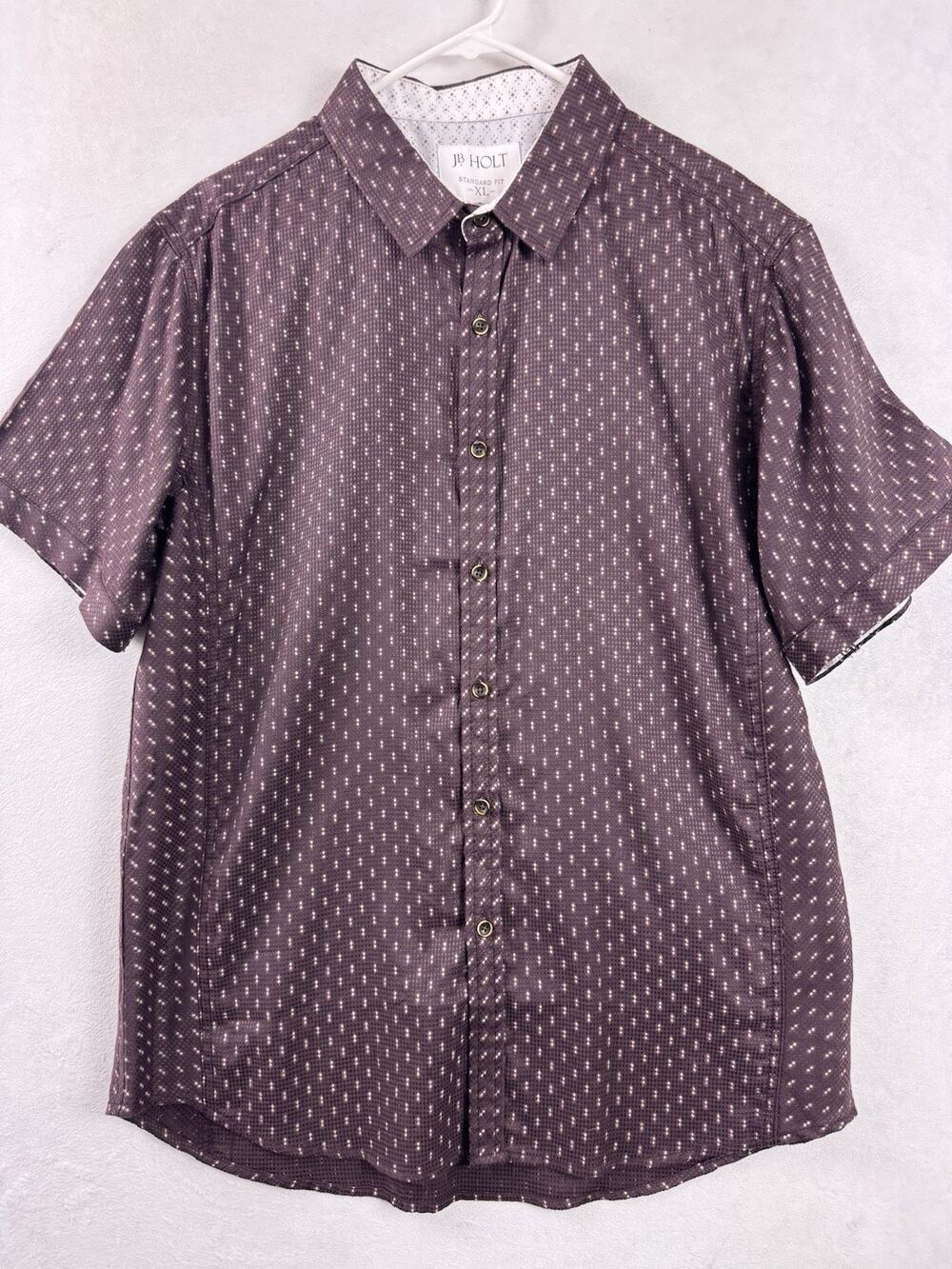 J.B. Holt Standard Stretch Shirt Mens XL Burgundy Geometric Short Sleeve